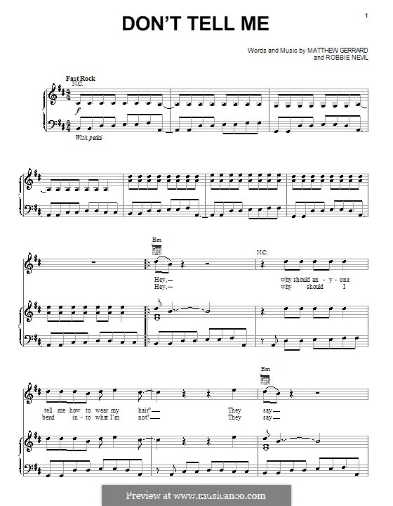 Don't Tell Me (Nikko): For voice and piano (or guitar) by Matthew Gerrard, Robbie Nevil