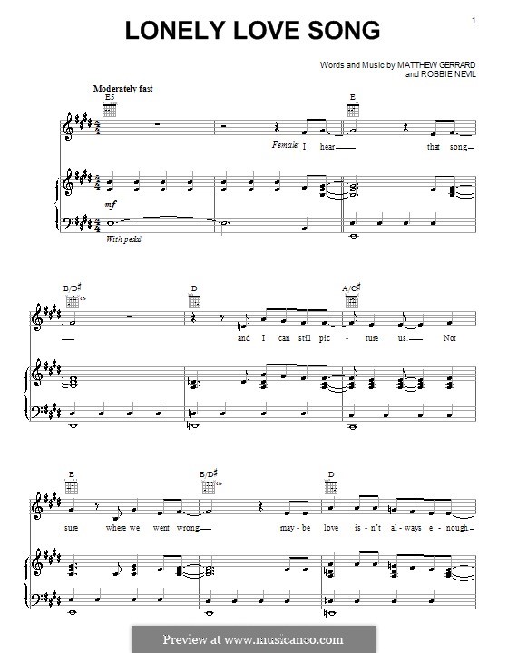 Lonely Love Song (Spectacular! (Movie)): For voice and piano (or guitar) by Matthew Gerrard, Robbie Nevil