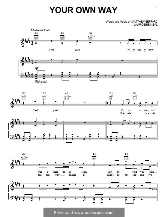 Your Own Way (Spectacular! (Movie)): For voice and piano (or guitar) by Matthew Gerrard, Robbie Nevil