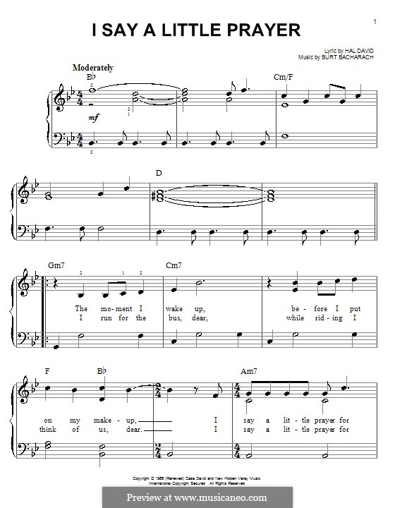 I Say a Little Prayer: For easy piano (Dionne Warwick) by Burt Bacharach