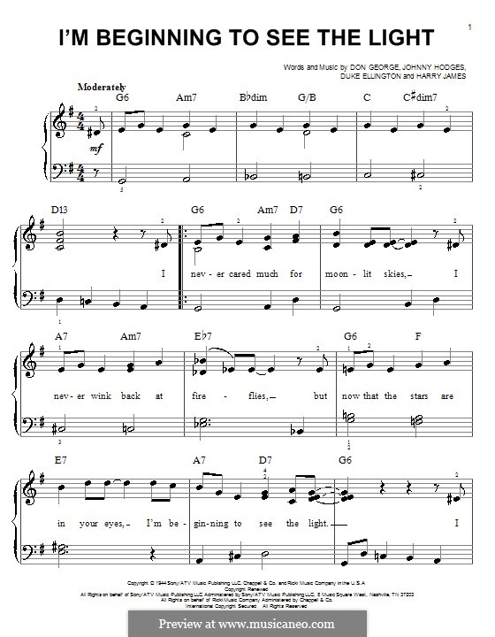 I M Beginning To See The Light By J Hodges D George D Ellington H James On Musicaneo