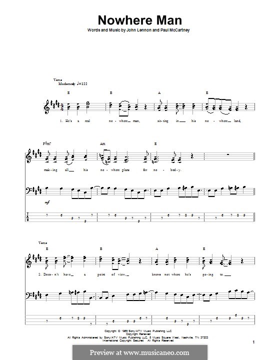 Nowhere Man (The Beatles): For bass guitar with tabulature by John Lennon, Paul McCartney