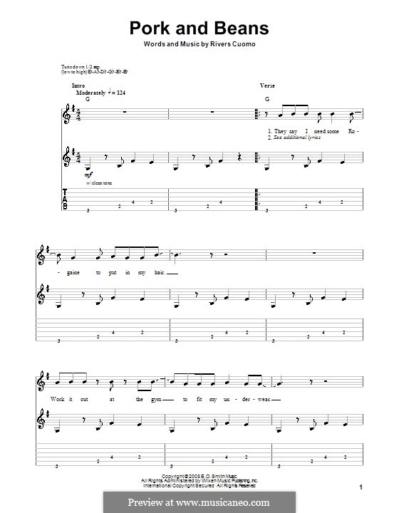 Pork and Beans (Weezer) by R. Cuomo sheet music on MusicaNeo
