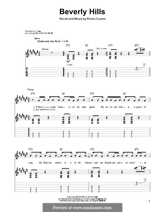 Beverly Hills (Weezer): For guitar with tab by Rivers Cuomo