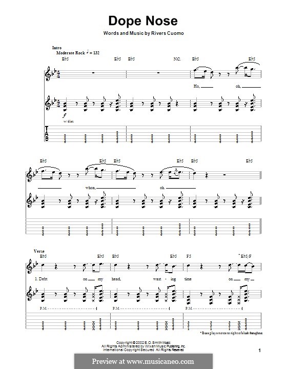 Dope Nose (Weezer) by R. Cuomo sheet music on MusicaNeo