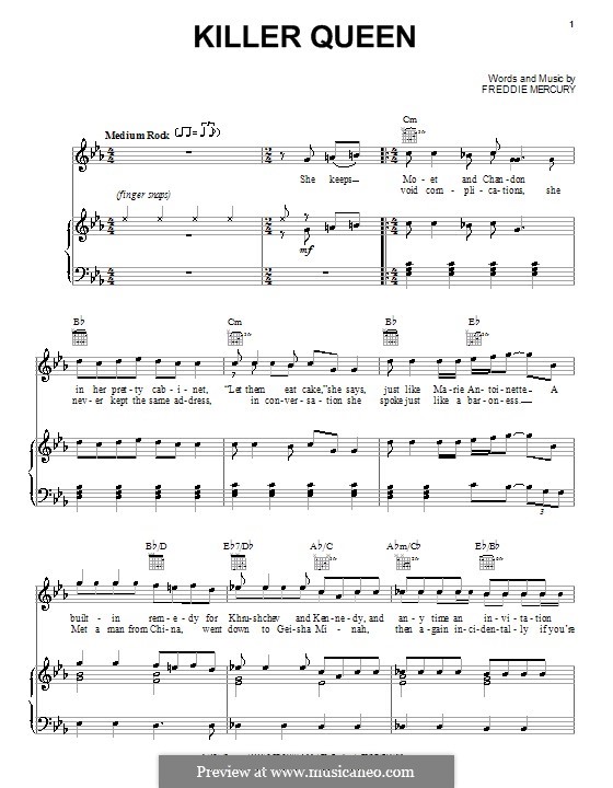 Killer Queen (Queen): For voice and piano (or guitar) by Freddie Mercury