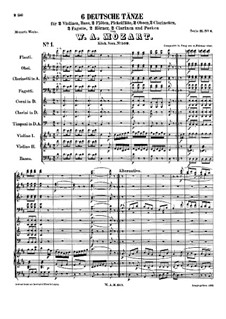 Six German Dances, K.509: Full score by Wolfgang Amadeus Mozart