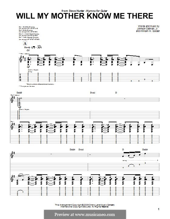 Will My Mother Know Me There (Steve Hunter): For guitar with tab by Johnson Oatman Jr., William M. Golden