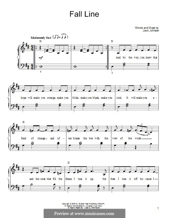 Fall Line: For easy piano by Jack Johnson