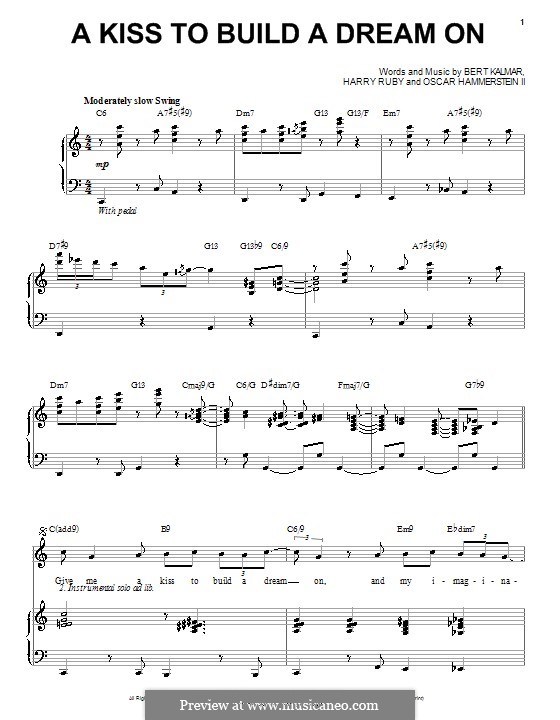 A Kiss to Build a Dream on: For voice and piano (or guitar) by Bert Kalmar, Harry Ruby