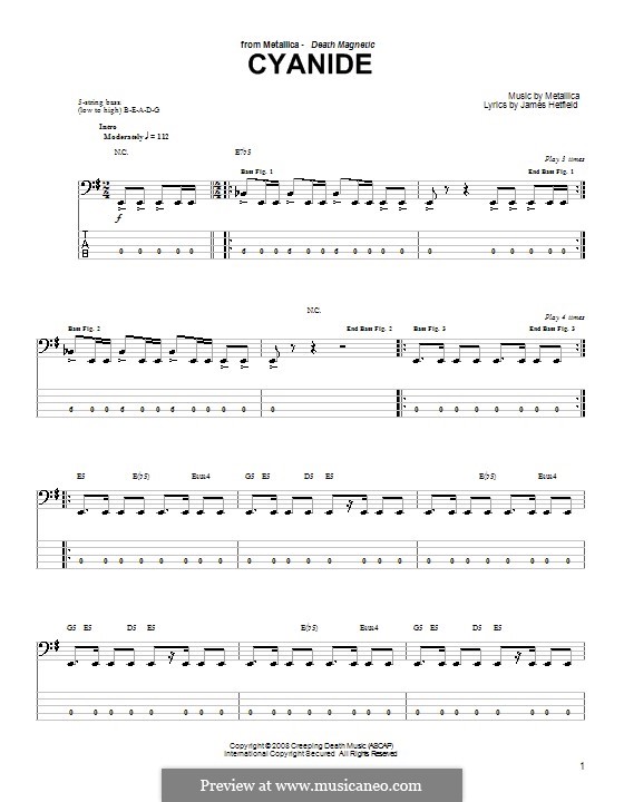 Cyanide (Metallica): For bass guitar with tab by James Hetfield