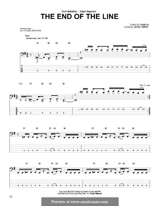 The End of the Line (Metallica): For bass guitar with tab by James Hetfield