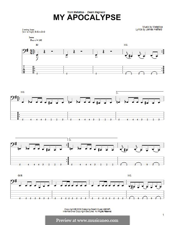 My Apocalypse (Metallica): For bass guitar with tab by James Hetfield