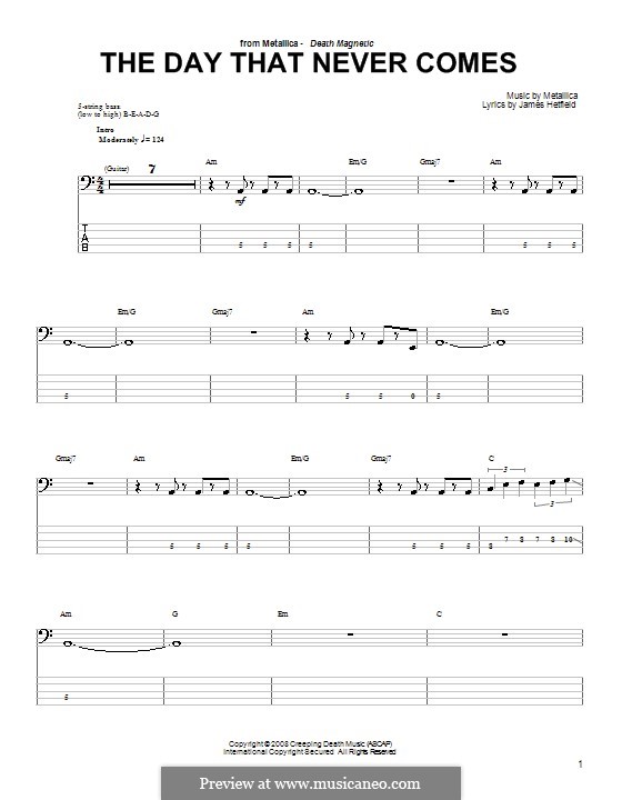 The Day That Never Comes (Metallica): For bass guitar with tab by James Hetfield