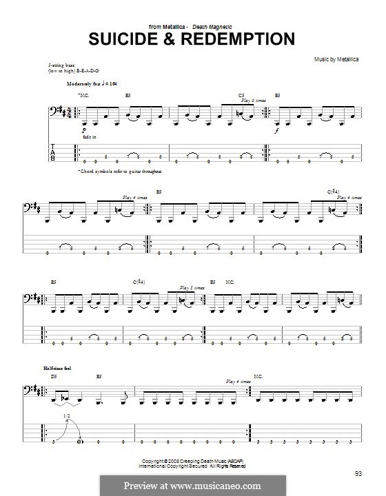 Suicide & Redemption: For bass guitar with tab by Metallica