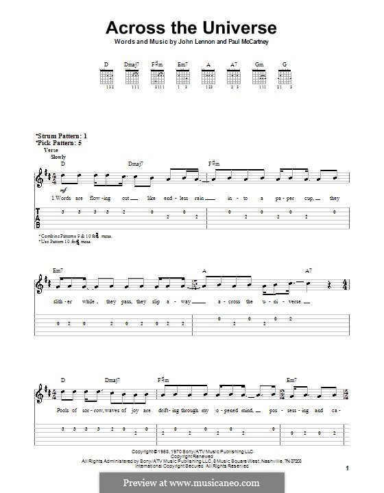 Across the Universe (The Beatles): For easy guitar with tabulature by John Lennon, Paul McCartney