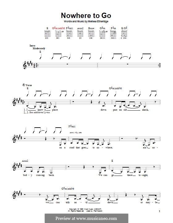 Nowhere To Go by M. Etheridge - sheet music on MusicaNeo