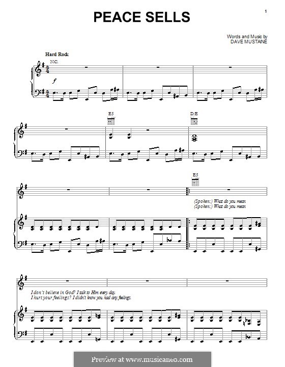 Peace Sells (Megadeth): For voice and piano (or guitar) by Dave Mustaine