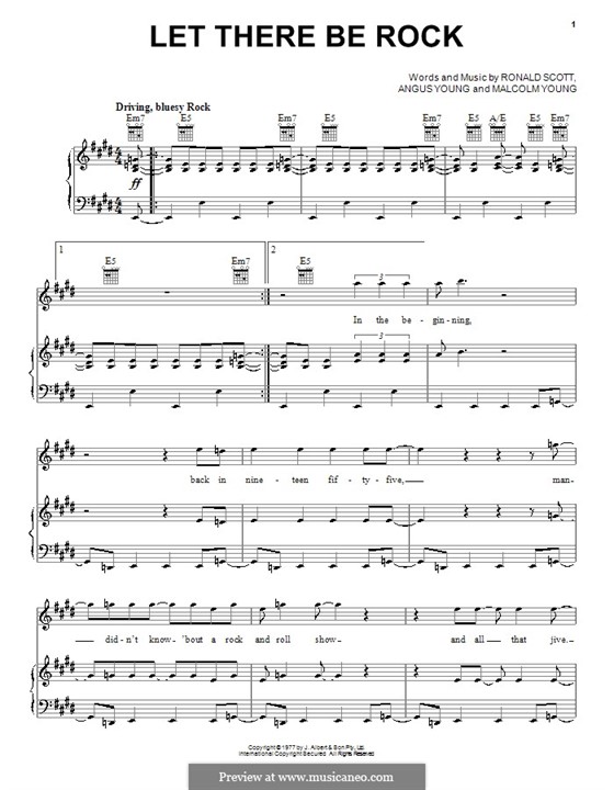 Let There Be Rock (AC/DC): For voice and piano (or guitar) by Angus Young, Bon Scott, Malcolm Young