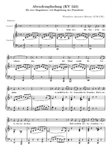 Abendempfindung, K.523: Piano-vocal score by Wolfgang Amadeus Mozart