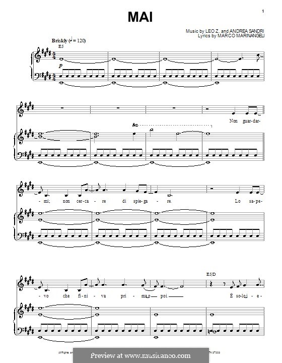 Mai (Josh Groban): For voice and piano (or guitar) by Andrea Sandri, Leo Z., Marco Marinangeli
