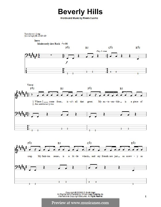 Beverly Hills (Weezer): For bass guitar with tab by Rivers Cuomo