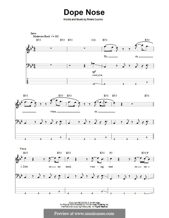 Dope Nose (Weezer) by R. Cuomo sheet music on MusicaNeo