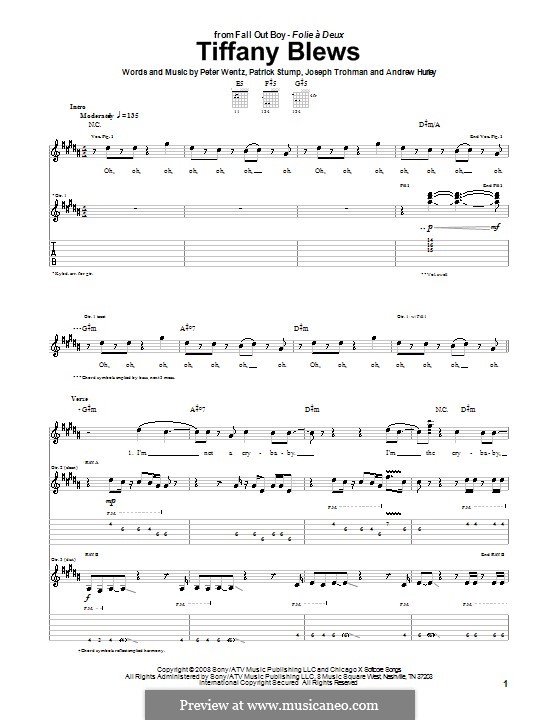 Tiffany Blews (Fall Out Boy): For guitar with tab by Andrew Hurley, Joseph Trohman, Patrick Stump, Peter Wentz