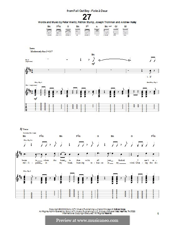 27 (Fall Out Boy): For guitar with tab by Andrew Hurley, Joseph Trohman, Patrick Stump, Peter Wentz