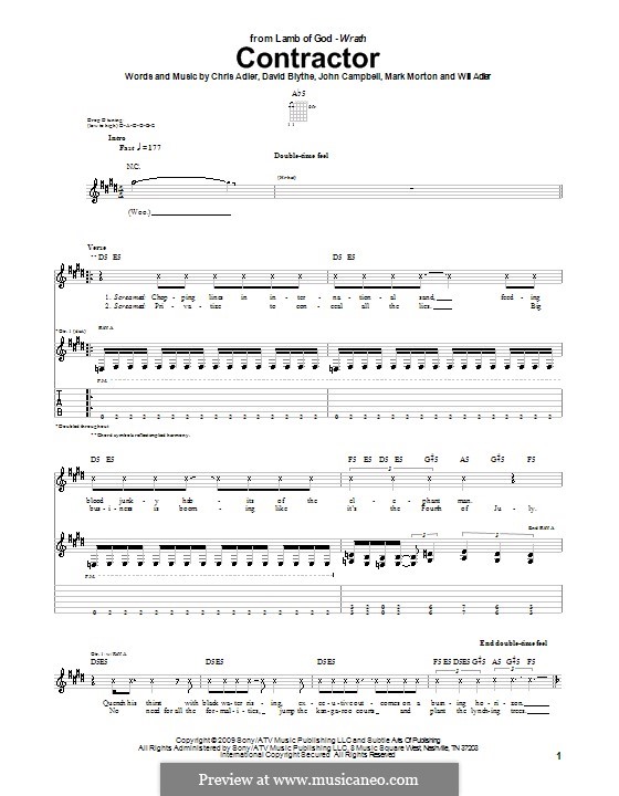 Contractor (Lamb of God): For guitar with tab by Chris Adler, David Blythe, John Campbell, Mark Morton, Will Adler