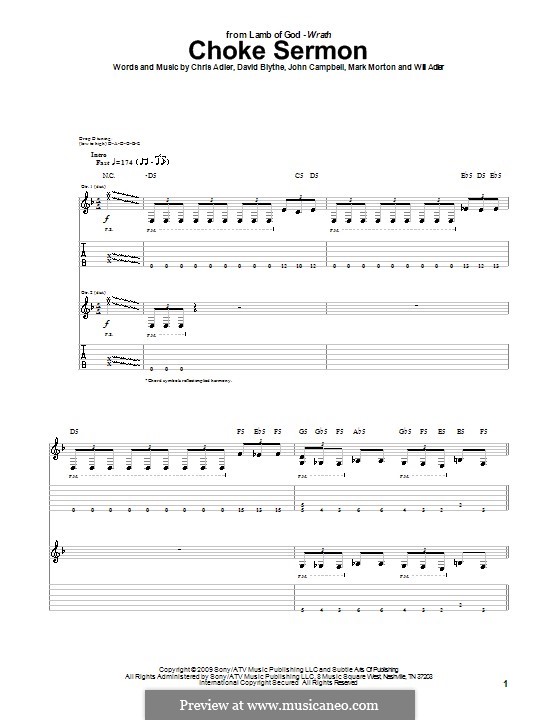 Choke Sermon (Lamb of God): For guitar with tab by Chris Adler, David Blythe, John Campbell, Mark Morton, Will Adler