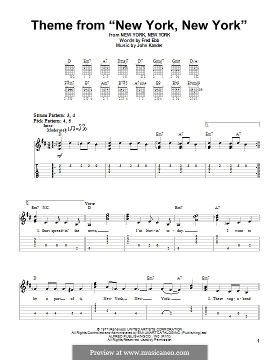 New York, New York (Frank Sinatra): For guitar (very easy version) by John Kander