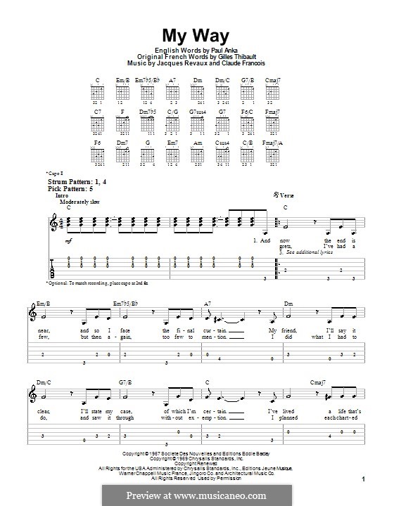 My Way: For easy guitar (Frank Sinatra) by Claude Francois, Jacques Revaux