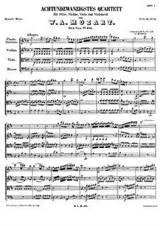 Quartet for Flute and Strings No.28 in D Major, K.285: Full score by Wolfgang Amadeus Mozart