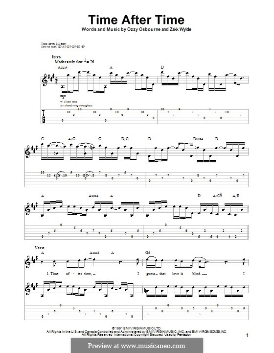 Time After Time (Ozzy Osbourne): For guitar with tab by Zakk Wylde