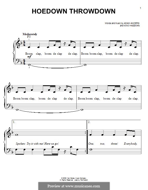 Hoedown Throwdown (Miley Cyrus): For easy piano by Adam Anders, Nikki Hassman