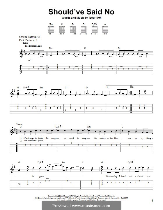 Should've Said No: For guitar (very easy version) by Taylor Swift
