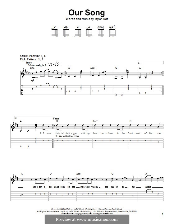 Our Song: For guitar by Taylor Swift