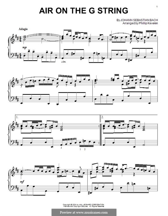 Aria (Printable Scores): Version for piano by Johann Sebastian Bach