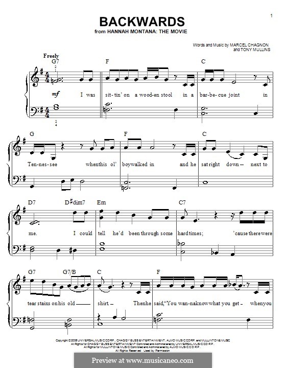 Backwards (Rascal Flatts): For easy piano by Marcel Chagnon, Tony Mullins