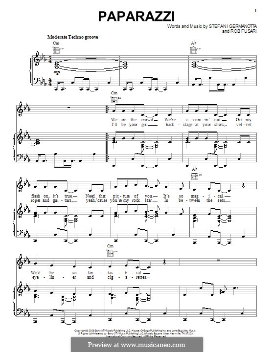 Paparazzi (Lady Gaga): For voice and piano (or guitar) by Robert Fusari, Stefani Germanotta