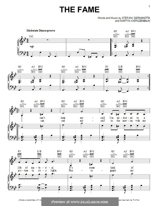 The Fame (Lady Gaga): For voice and piano (or guitar) by Martin Kierszenbaum, Stefani Germanotta
