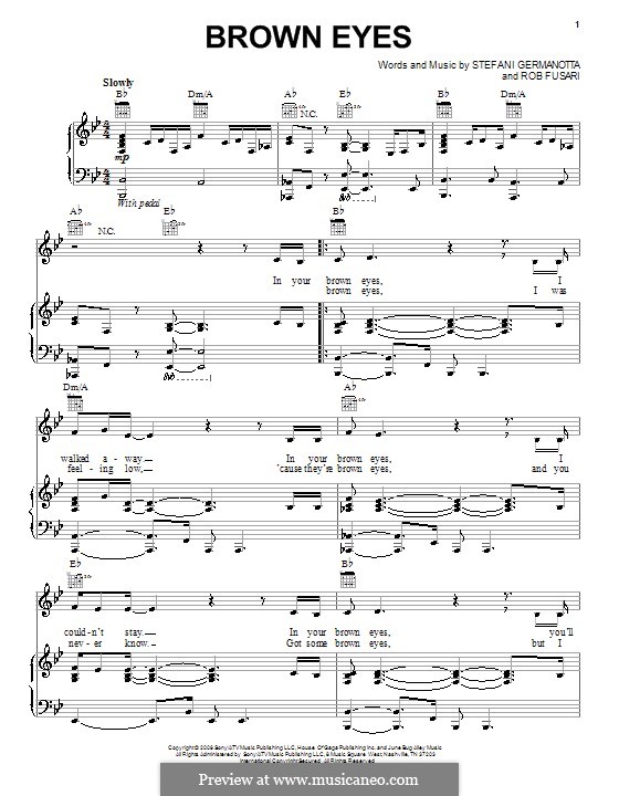Brown Eyes (Lady Gaga): For voice and piano (or guitar) by Robert Fusari, Stefani Germanotta