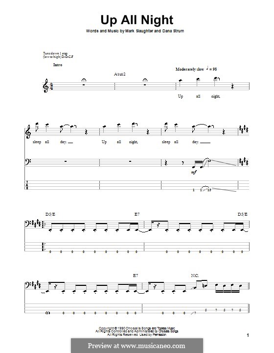 Up All Night: For bass guitar with tab by Dana Strum, Mark Slaughter