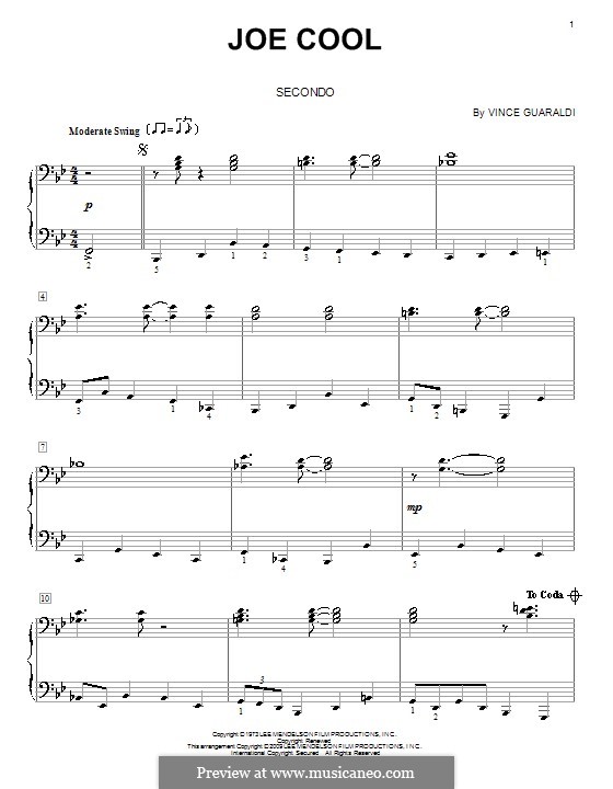 Joe Cool: For piano four hands by Vince Guaraldi