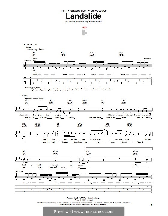 Landslide (Fleetwood Mac): For guitar with tab by Stevie Nicks