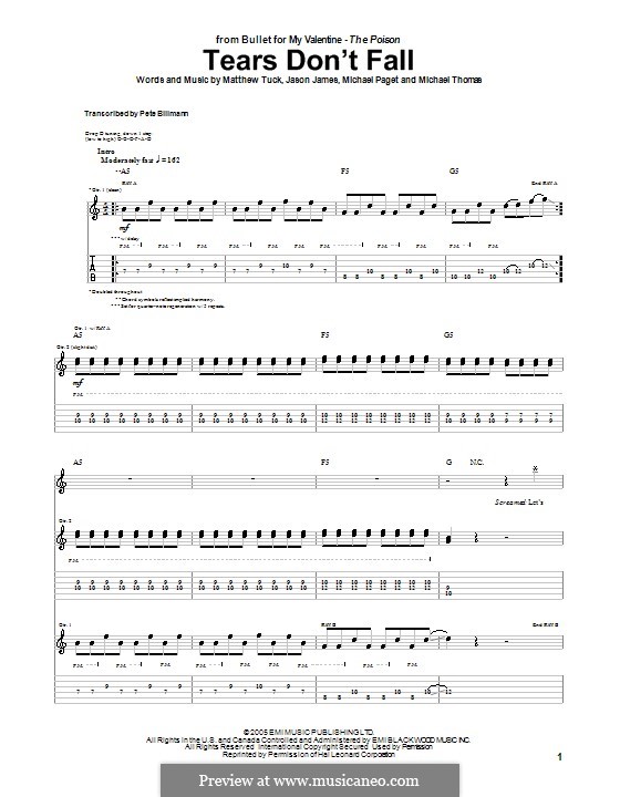 Tears Don'T Fall (Bullet For My Valentine) By J. James, M. Tuck, M.