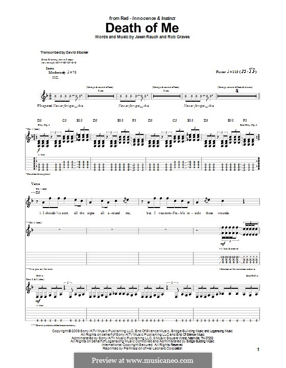 Death of Me (RED): For guitar with tab by Jasen Rauch, Rob Graves