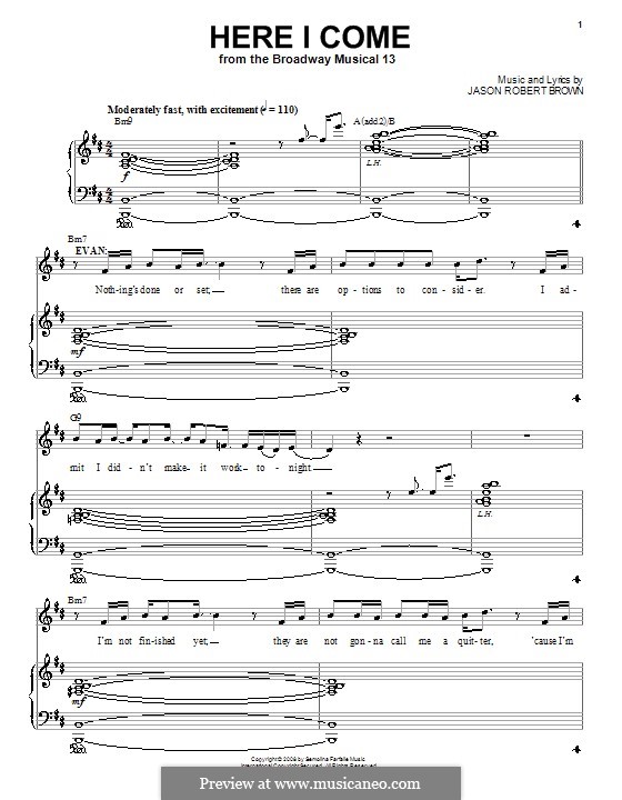 Here I Come: For voice and piano (or guitar) by Jason Robert Brown