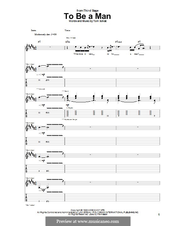 To Be a Man (Boston): For guitar with tab by Tom Scholz